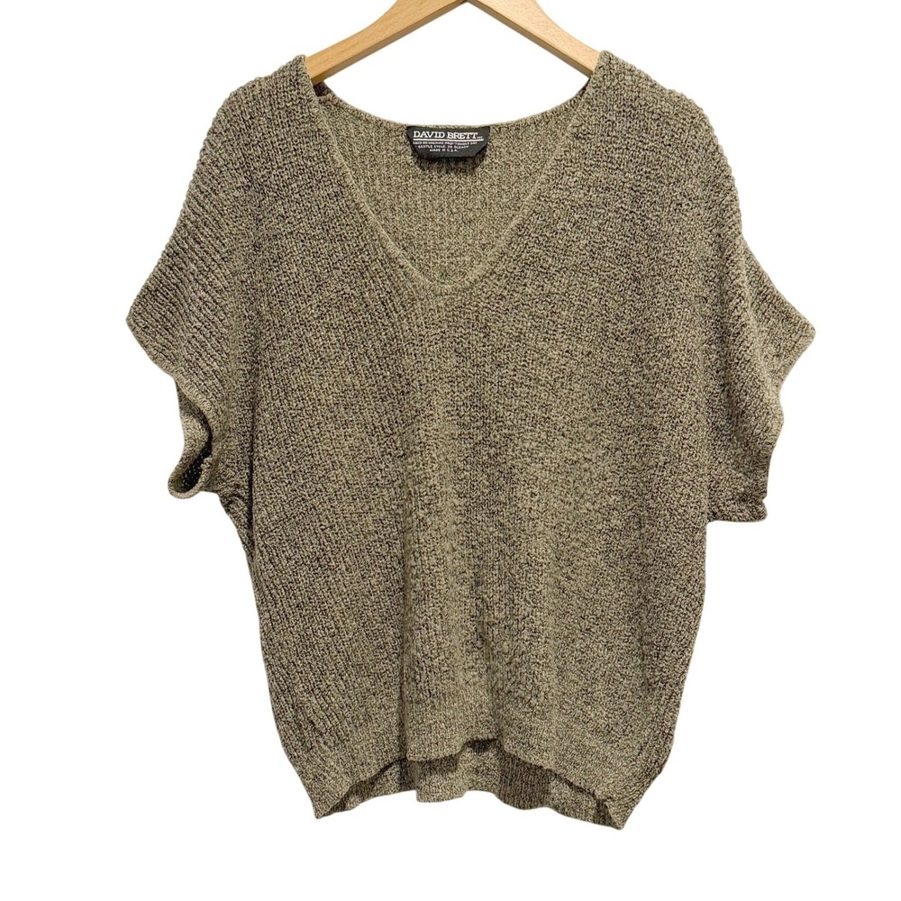 David Brett Vintage V-Neck Large Olive Knit Sweater Boxy Dolman Made in USA